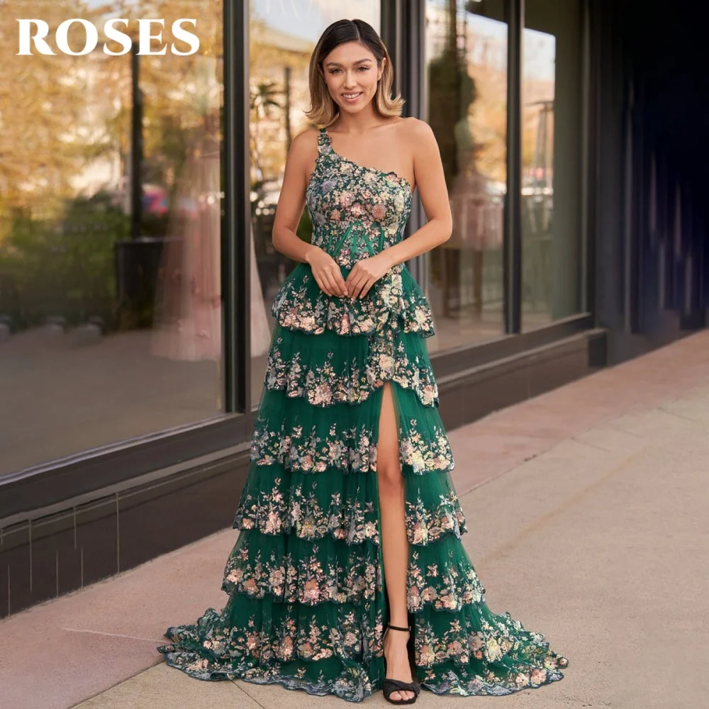 ROSES Sparkly Green Evening Dress One Shoulder Tulle Formal Gown A Line Split Night Dresses with Sequin robe de bal Customized
ROSES Sparkly Green Evening Dress One Shoulder Tulle Formal Gown A Line Split Night Dresses with Sequin robe de bal Customized
