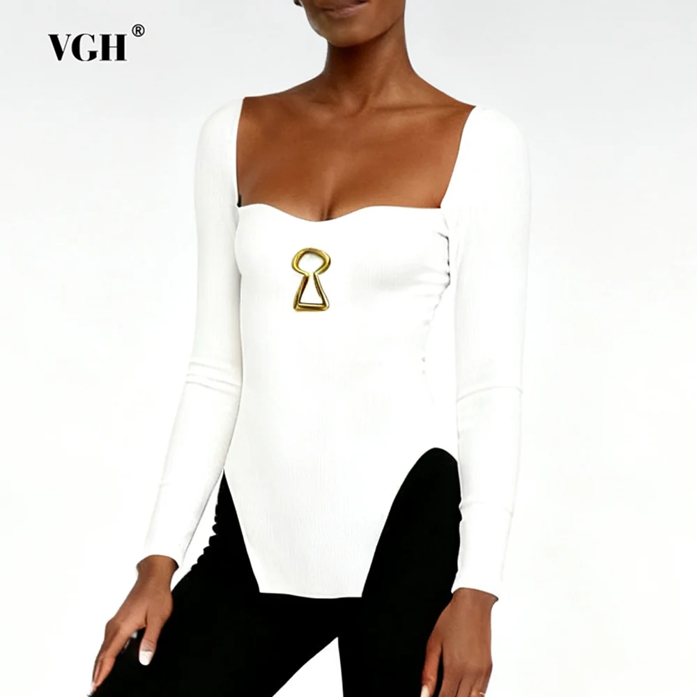 VGH Solid Spliced Metal Casual Slimming Sweaters For Women Square Collar Long Sleeve Autumn Warm Elegant Sweater Female Fashion
VGH Solid Spliced Metal Casual Slimming Sweaters For Women Square Collar Long Sleeve Autumn Warm Elegant Sweater Female Fashion