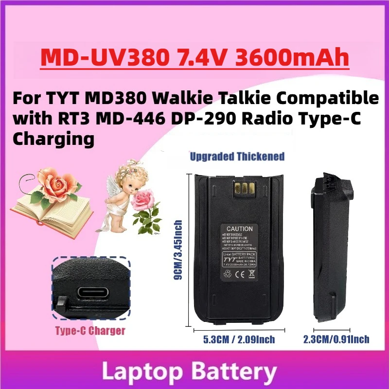 New MD-UV380 7.4V 3600mAh Thickened Battery for TYT MD380 Walkie Talkie Compatible with RT3 MD-446 DP-290 Radio Type-C Charging
New MD-UV380 7.4V 3600mAh Thickened Battery for TYT MD380 Walkie Talkie Compatible with RT3 MD-446 DP-290 Radio Type-C Charging