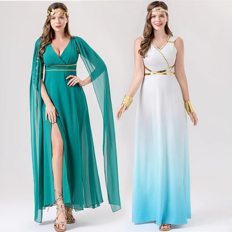 Egyptian queen costume with long skirt for Halloween; Greek goddess of freedom stage performance outfit
Egyptian queen costume with long skirt for Halloween; Greek goddess of freedom stage performance outfit