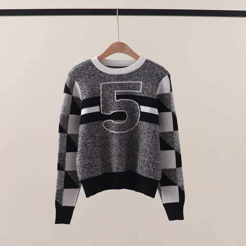 Autumn and Winter New Colored Jacquard Number 5 Pullover Sweater Loose Versatile Slim Short Knit Top
Autumn and Winter New Colored Jacquard Number 5 Pullover Sweater Loose Versatile Slim Short Knit Top