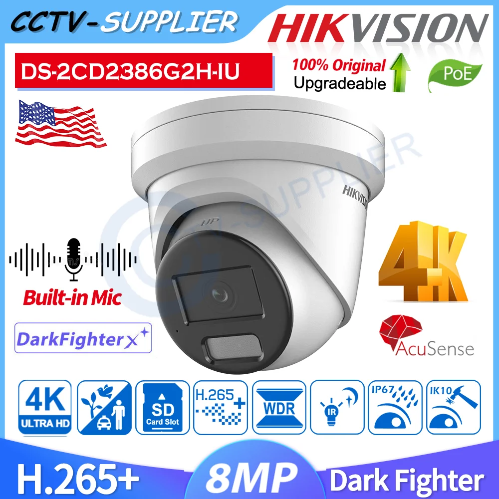 Hikvision DarkFighter DS-2CD2386G2H-IU 8MP AcuSense Turret 4K IR Low Light Network IP Camera Built in MIC
Hikvision DarkFighter DS-2CD2386G2H-IU 8MP AcuSense Turret 4K IR Low Light Network IP Camera Built in MIC