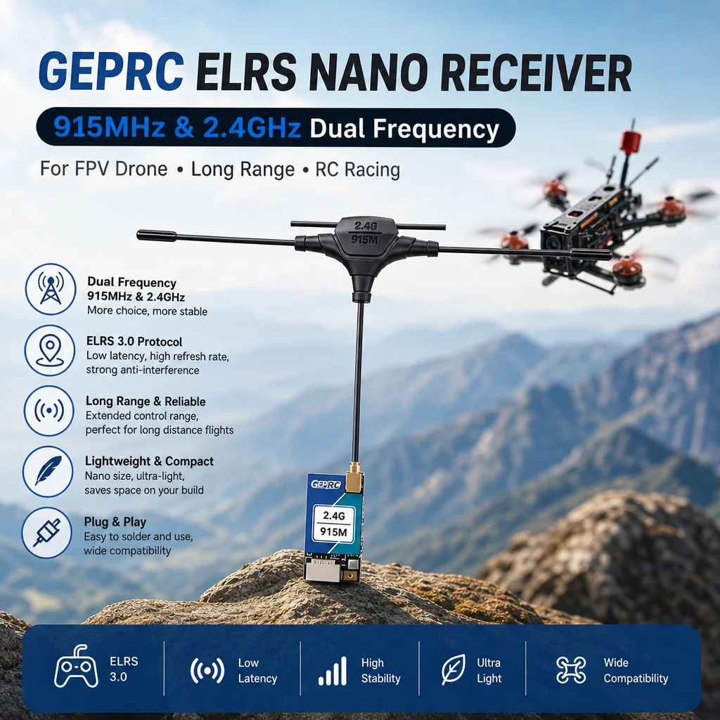 GEPRC ELRS Nano Receiver 915MHz & 2.4GHz Dual Frequency for FPV Drone ExpressLRS Long Range RC Racing Parts
GEPRC ELRS Nano Receiver 915MHz & 2.4GHz Dual Frequency for FPV Drone ExpressLRS Long Range RC Racing Parts