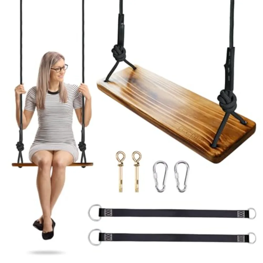Carbonized Hanging Wooden Swing 24"x 8"x 1.2" Tree Swing for Adults with 500lbs Load Adjustable Climbing Rope Plus Tree Straps
Carbonized Hanging Wooden Swing 24"x 8"x 1.2" Tree Swing for Adults with 500lbs Load Adjustable Climbing Rope Plus Tree Straps
