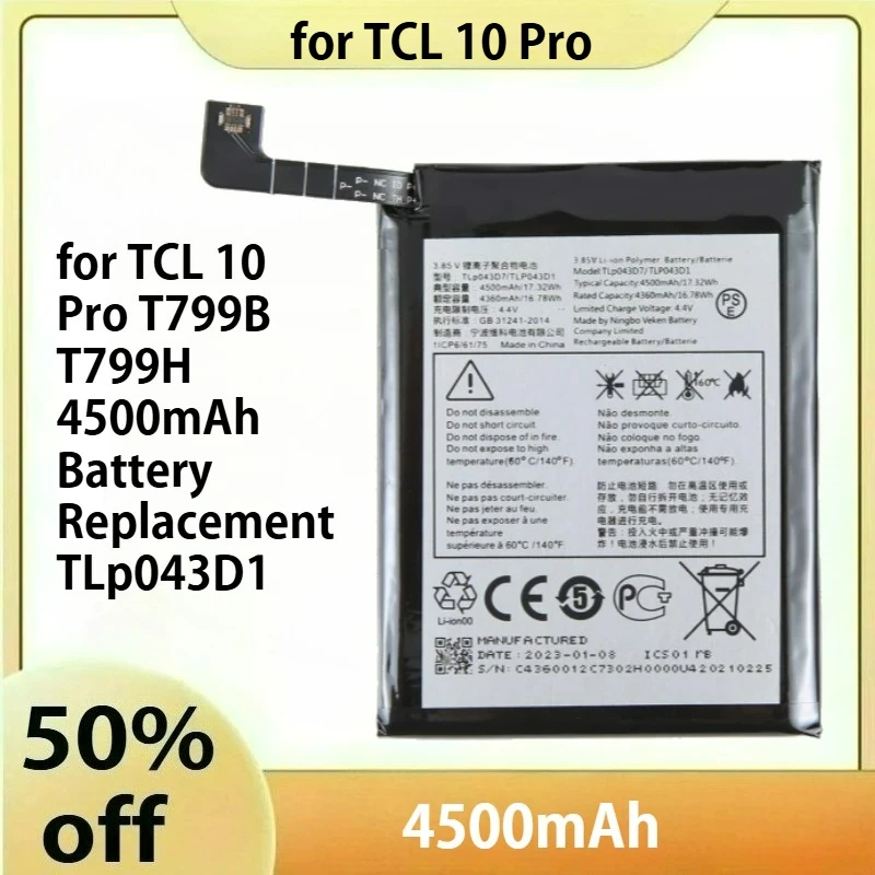 Подходит для TCL 10 Pro T799B T799H, сменный аккумулятор 4500 мАч TLp043D1 
Подходит для TCL 10 Pro T799B T799H, сменный аккумулятор 4500 мАч TLp043D1