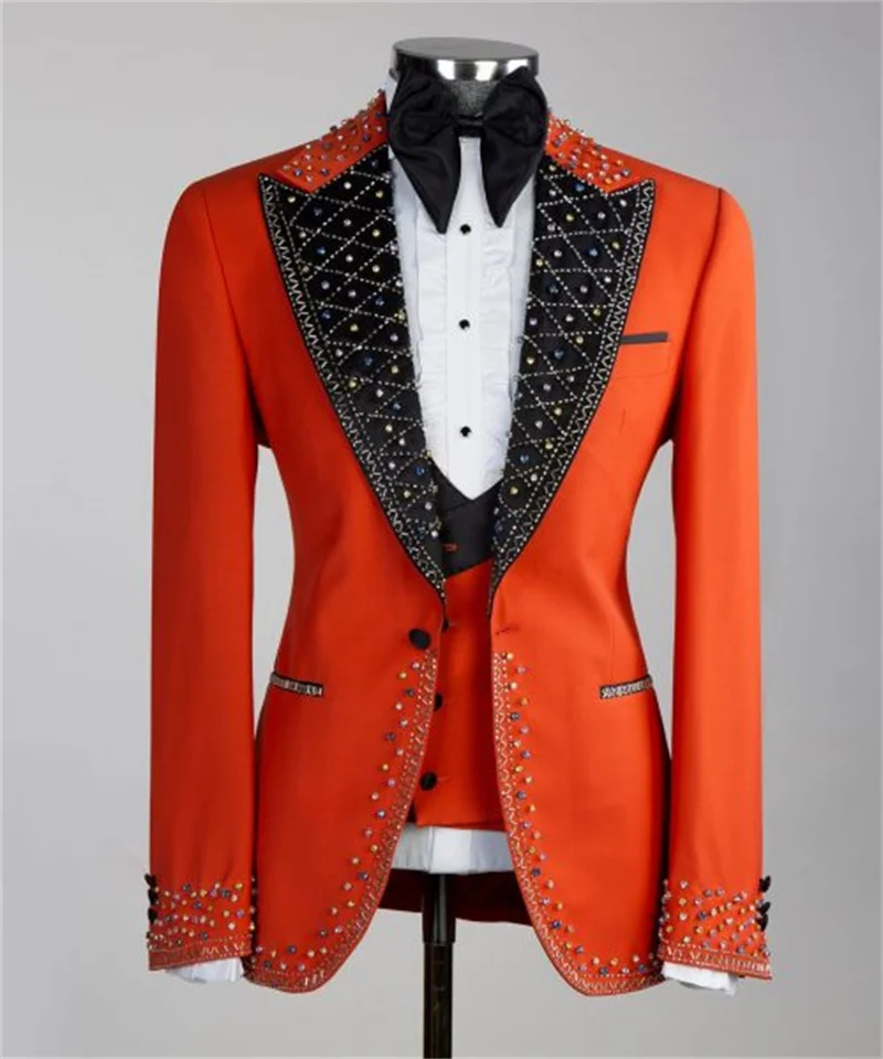 Orange Men Suit Set 2 Piece Luxury Crystals Blazer+Pants Trousers Wedding Tuxedos Formal Office Jacket Prom Coat Customized
Orange Men Suit Set 2 Piece Luxury Crystals Blazer+Pants Trousers Wedding Tuxedos Formal Office Jacket Prom Coat Customized
