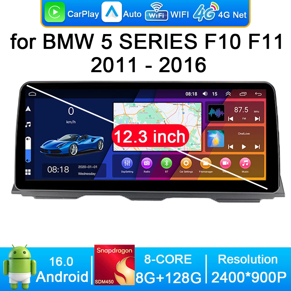 For BMW 5 SERIES F10 F11 2011 - 2017 CIC NBT System Android 16 Wireless Carplay Car Radio Video Multimedia 2400*900P Screen GPS
For BMW 5 SERIES F10 F11 2011 - 2017 CIC NBT System Android 16 Wireless Carplay Car Radio Video Multimedia 2400*900P Screen GPS