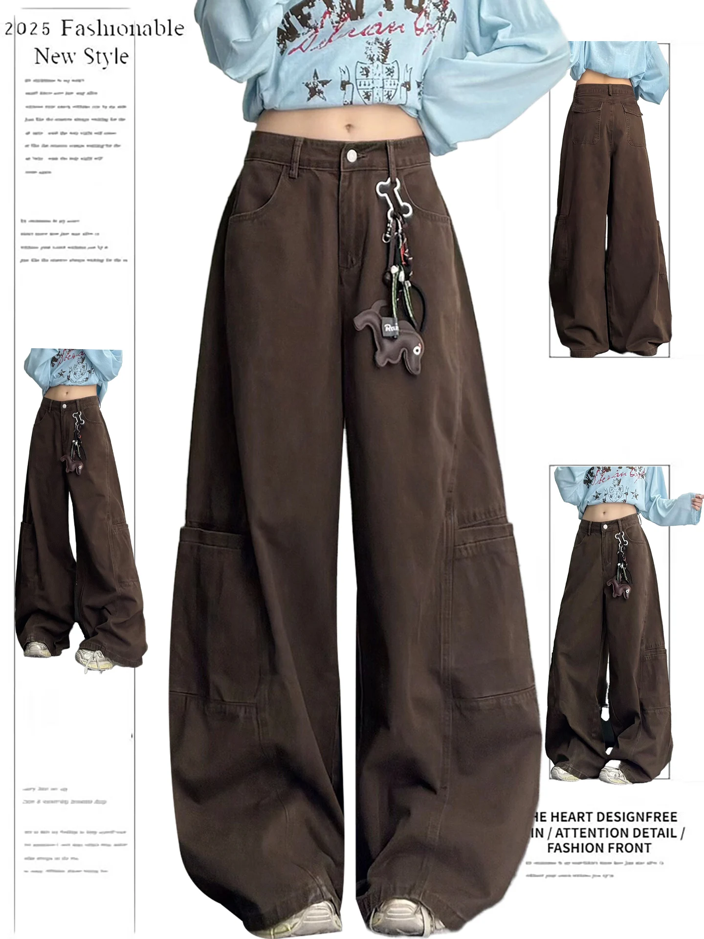 American Retro Brown Denim Pants Loose Wide Leg Slimming High Waist Straight Cut Commuter Friendly Breathable Autumn Wear
American Retro Brown Denim Pants Loose Wide Leg Slimming High Waist Straight Cut Commuter Friendly Breathable Autumn Wear