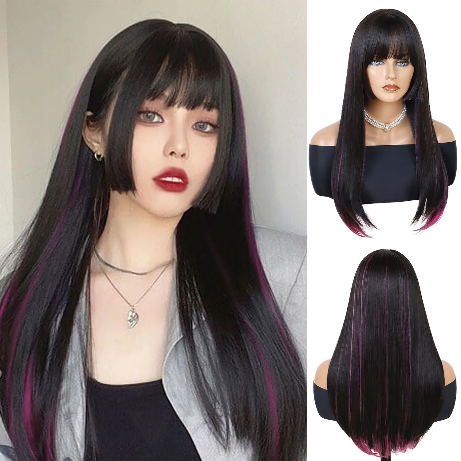 Long Straight Wigs for Women Synthetic Natural Hair Style Draculaura Cosplay Wig with Bangs Brown Wig with Highlights Rose Red
Long Straight Wigs for Women Synthetic Natural Hair Style Draculaura Cosplay Wig with Bangs Brown Wig with Highlights Rose Red