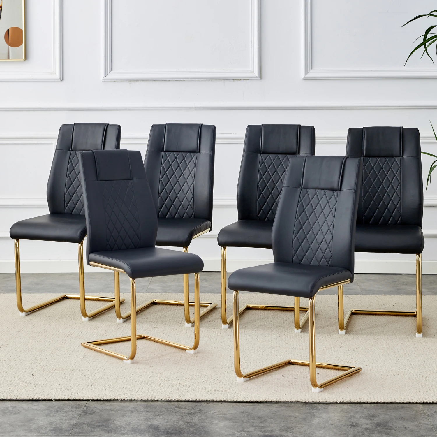 Modern dining chairs with faux leather padded seats, dining room chairs, gold metal leg upholstered chairs, suitable for kitchen
Modern dining chairs with faux leather padded seats, dining room chairs, gold metal leg upholstered chairs, suitable for kitchen