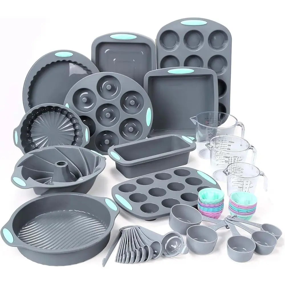54 Pieces Silicone Bg Pans Set, 10 Silicone Cake Molds, Loa Pan and Muin Pans, Non-Stick Bg Cup, with Measuring Cups and Spoons
54 Pieces Silicone Bg Pans Set, 10 Silicone Cake Molds, Loa Pan and Muin Pans, Non-Stick Bg Cup, with Measuring Cups and Spoons