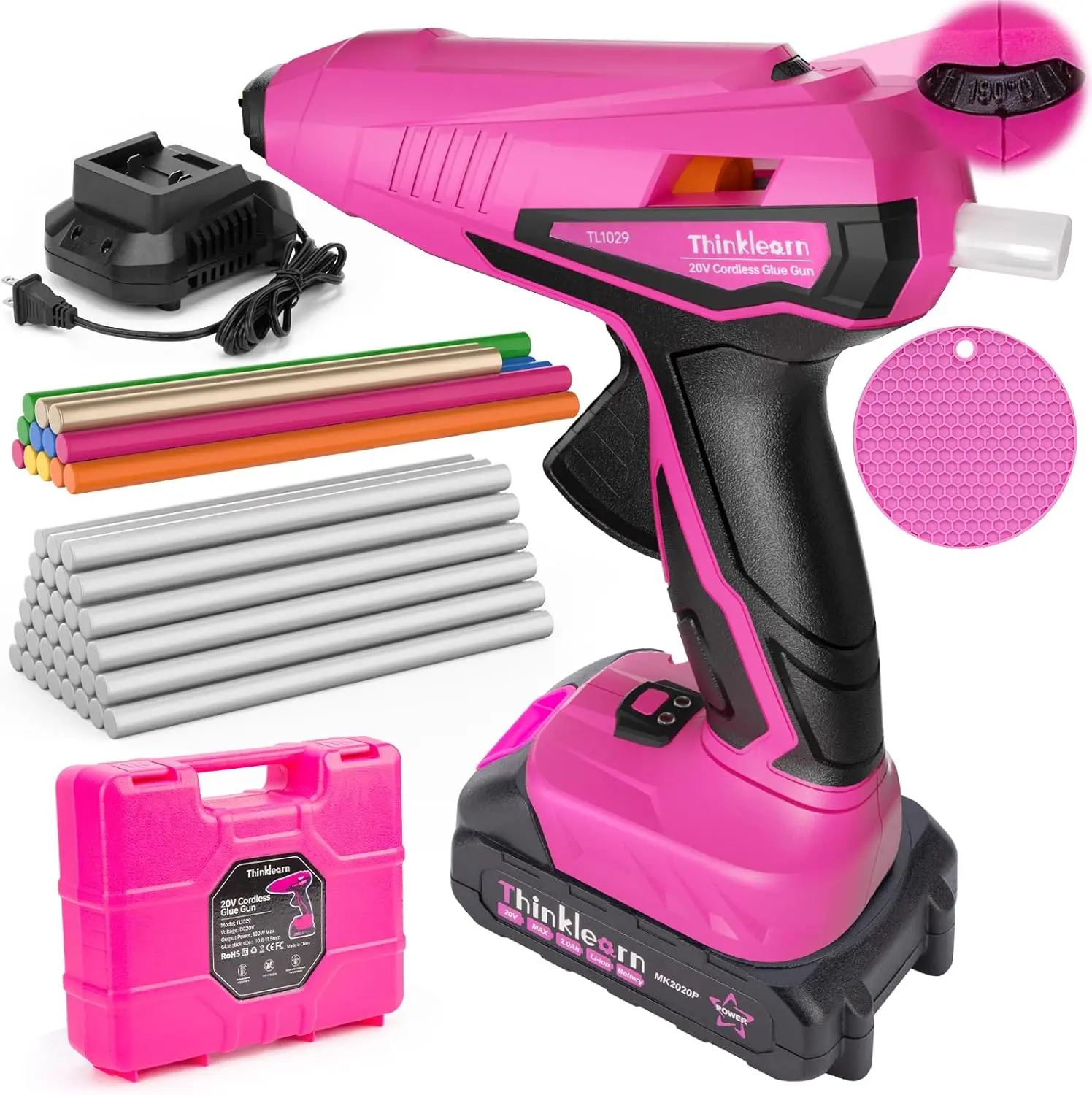 Cordless Hot Glue Gun - 20V Temp Adjust, 43PCS Full Size Sticks, Pink Fast Heating DIY Craft Set
Cordless Hot Glue Gun - 20V Temp Adjust, 43PCS Full Size Sticks, Pink Fast Heating DIY Craft Set