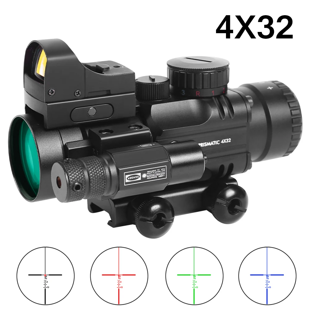 4x32 Prism Scope Tactical Rifle Scope 3 Colors Optics Scope with Red Dot Sight Combo Hunting Optical Sight Airsoft Accessories
4x32 Prism Scope Tactical Rifle Scope 3 Colors Optics Scope with Red Dot Sight Combo Hunting Optical Sight Airsoft Accessories
