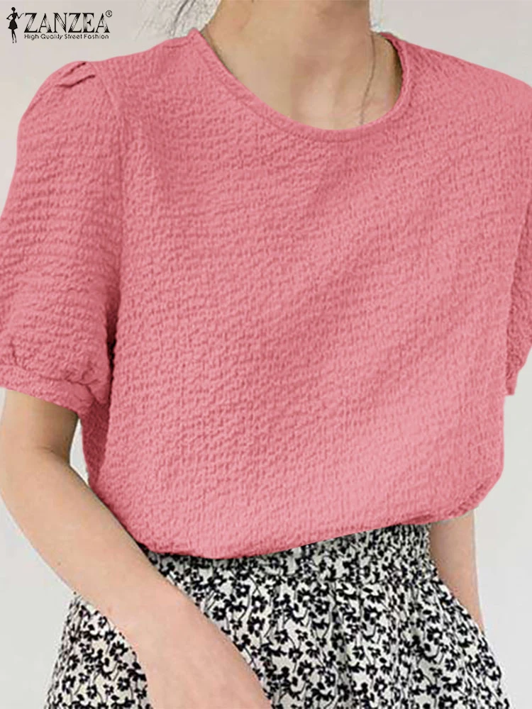 ZANZEA Short Sleeve Crinkled Texture Smock Tops Solid Color Woman 2025 Summer O-Neck Blusas Mujer Commute Work Casual Blouses
ZANZEA Short Sleeve Crinkled Texture Smock Tops Solid Color Woman 2025 Summer O-Neck Blusas Mujer Commute Work Casual Blouses