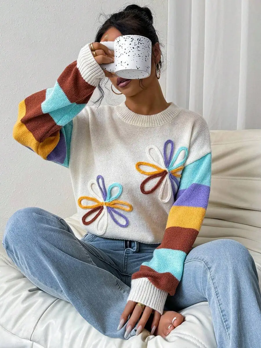 Colorblock Round Neck Drop Shoulder Knit Sweater Long Sleeve Pullover Fall Winter
Colorblock Round Neck Drop Shoulder Knit Sweater Long Sleeve Pullover Fall Winter