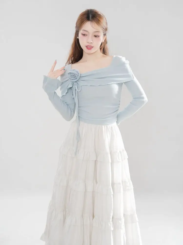 Spring Women Sweet Gentle Waisted Slim Slash Neck Skirt Cake Long Skirt Two Pieces Set 2025 New Fresh Elegant Female Clothing
Spring Women Sweet Gentle Waisted Slim Slash Neck Skirt Cake Long Skirt Two Pieces Set 2025 New Fresh Elegant Female Clothing