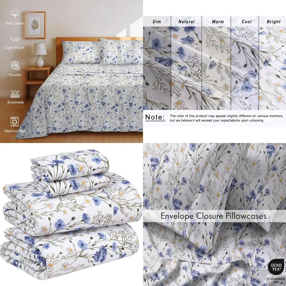 Queen Size Cotton Sheets Set, 4-Piece, Soft Percale, Deep Pockets, Hotel Quality, Floral Print, Sweet Pea
Queen Size Cotton Sheets Set, 4-Piece, Soft Percale, Deep Pockets, Hotel Quality, Floral Print, Sweet Pea