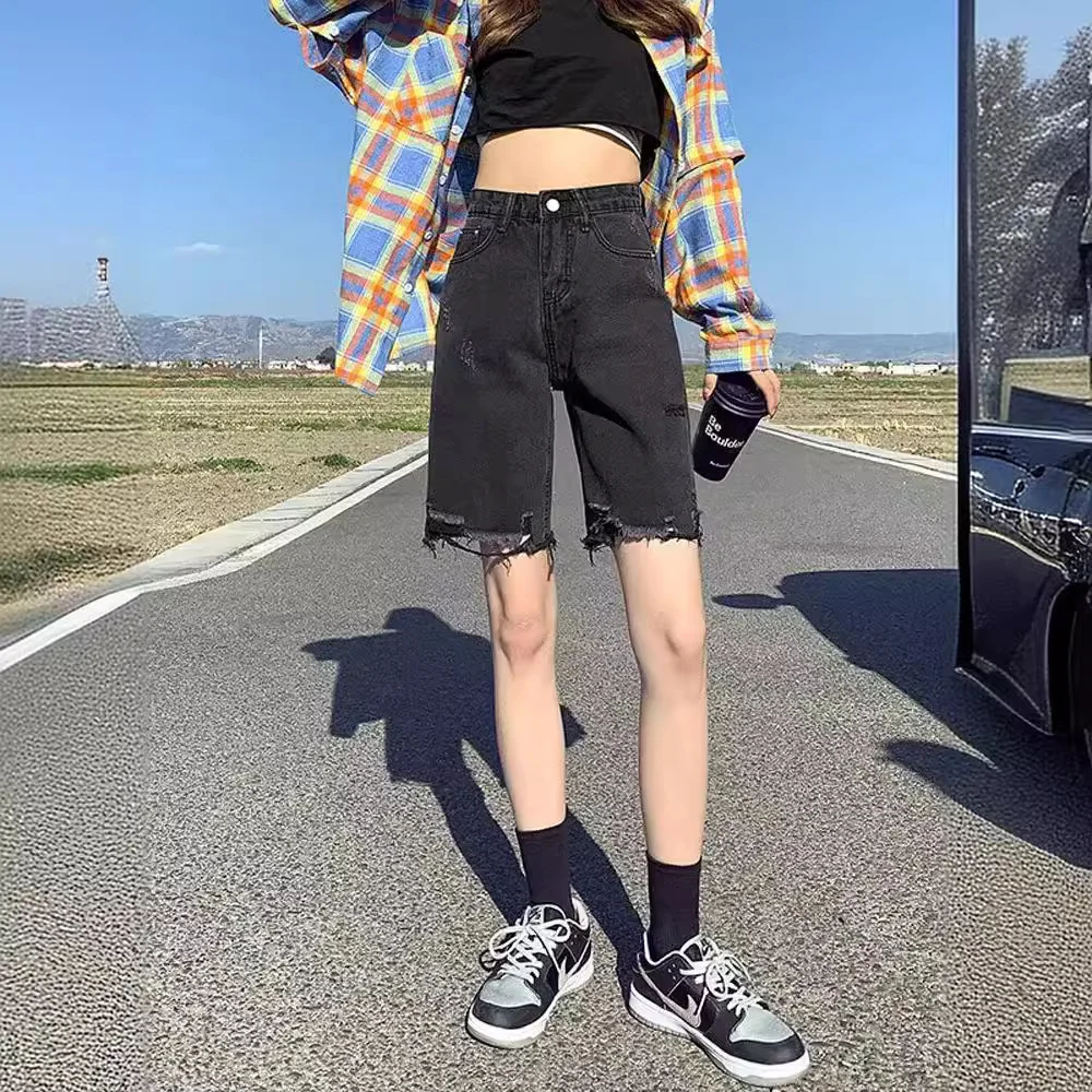 Рваные джинсовые шорты, летние модные брендовые брюки в стиле ретро, черные брюки с эластичной резинкой на талии и бахромой, пять четвертей.
Рваные джинсовые шорты, летние модные брендовые брюки в стиле ретро, черные брюки с эластичной резинкой на талии и бахромой, пять четвертей.