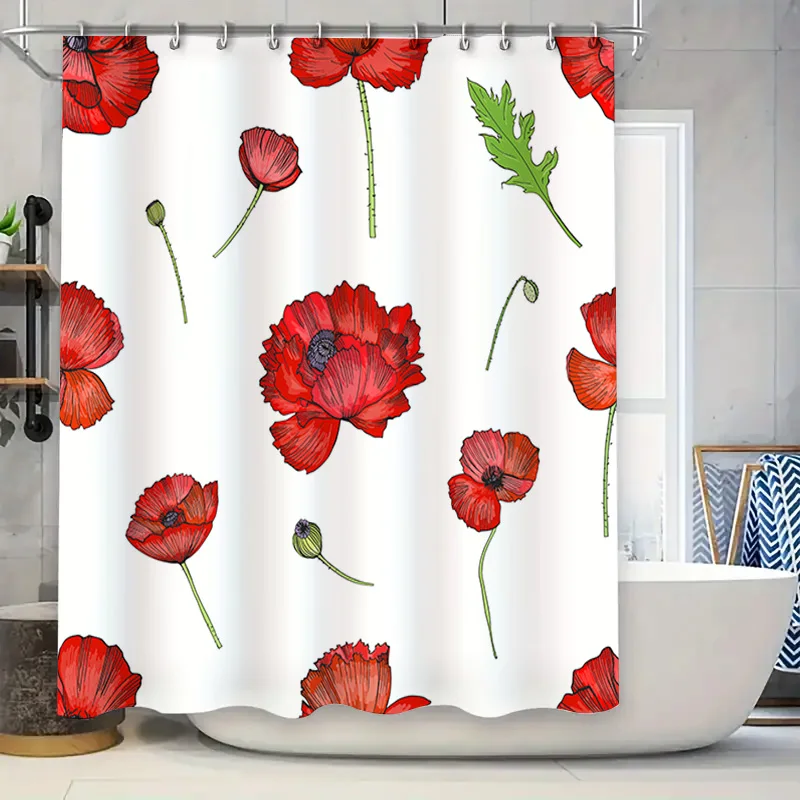Red Poppy Shower Curtain Floral Print for Bathroom Decor White Fabric with Green Leaf Design Removable
Red Poppy Shower Curtain Floral Print for Bathroom Decor White Fabric with Green Leaf Design Removable