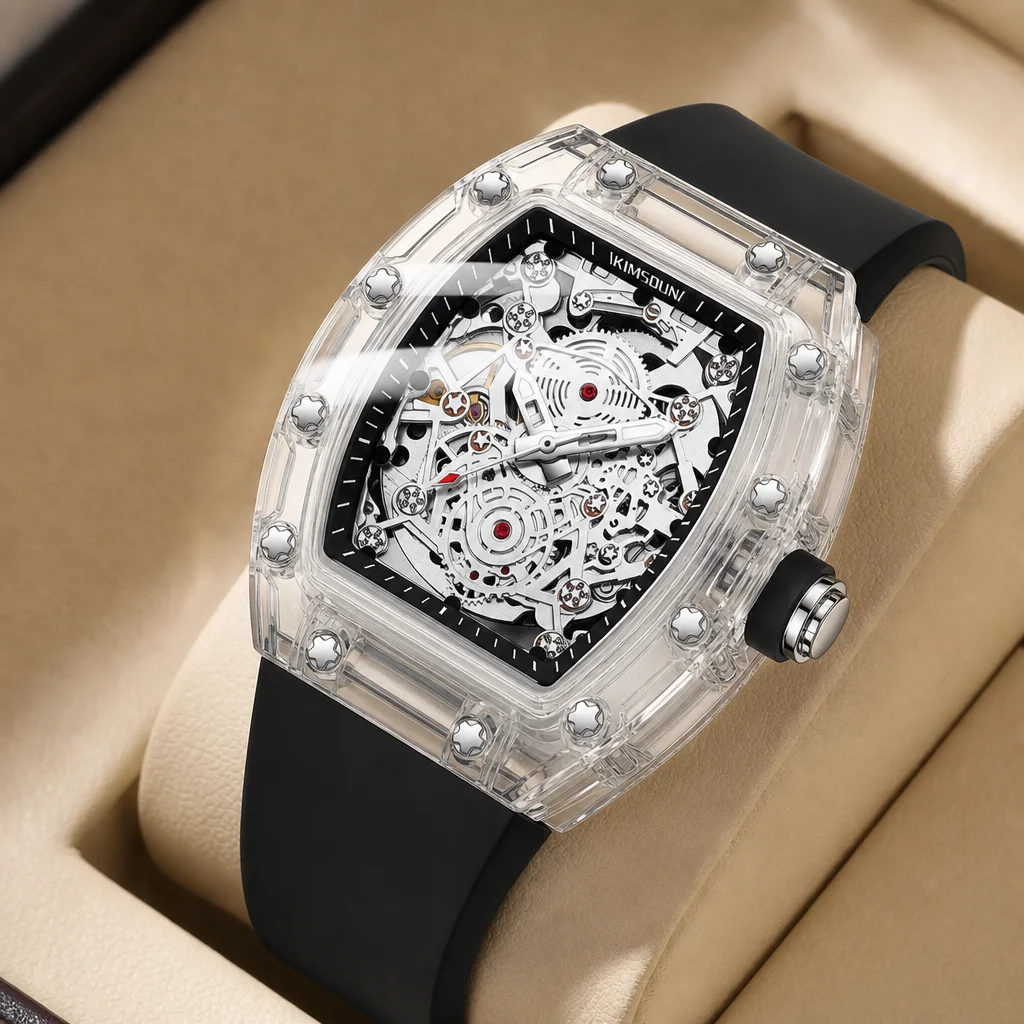 1pcs Men's silver dial silicone strap vintage fashion tonneau case skeleton sporty details Mechanical Watch for daily business p
1pcs Men's silver dial silicone strap vintage fashion tonneau case skeleton sporty details Mechanical Watch for daily business p