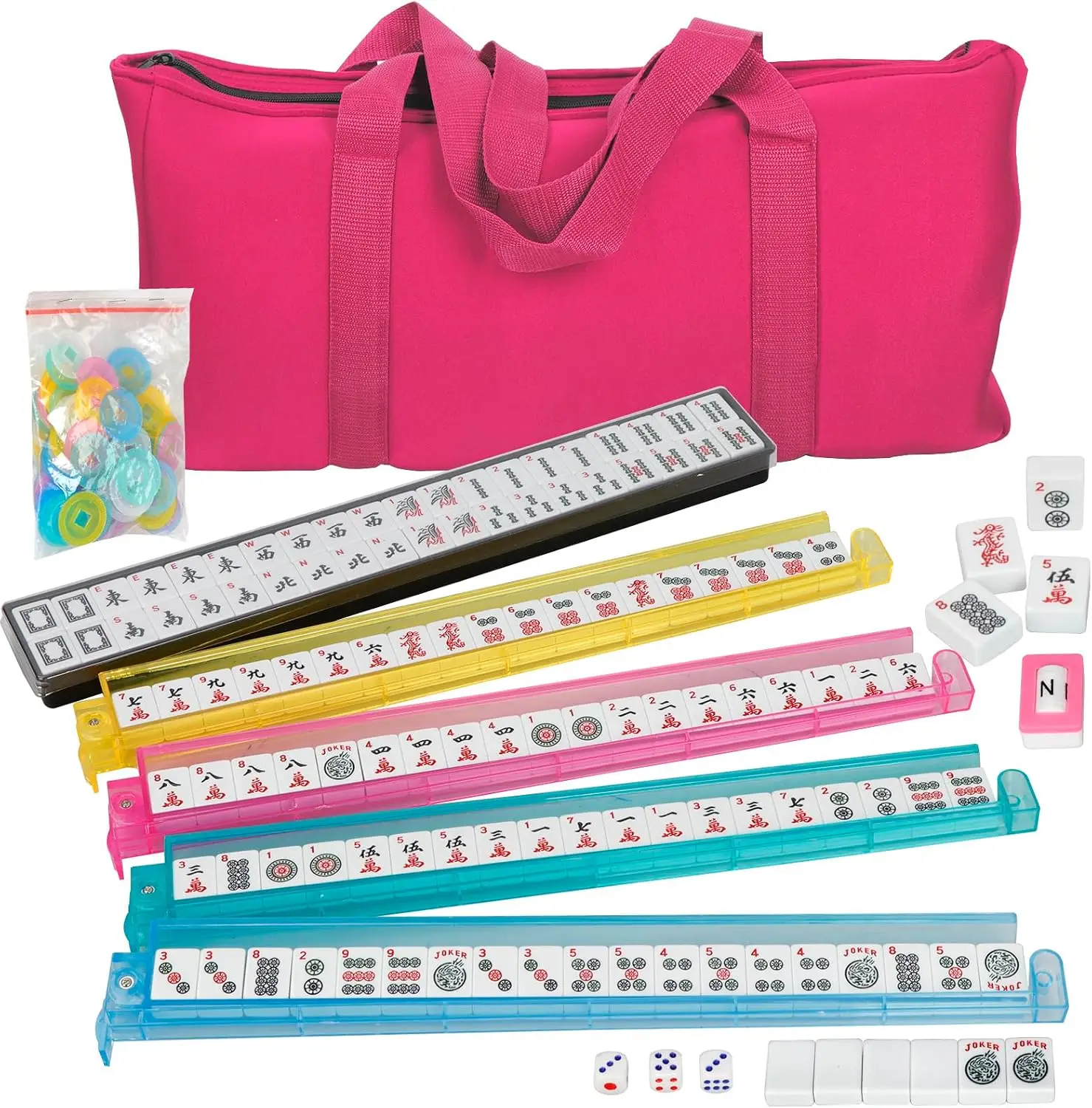 166 Tiles American Mahjong Set w/Soft Carrying Bag - Classic Full Size Complete Mah Jongg Set - 4 Colored All-in-One Racks/Pushers - Rules Included, Cream White
166 Tiles American Mahjong Set w/Soft Carrying Bag - Classic Full Size Complete Mah Jongg Set - 4 Colored All-in-One Racks/Pushers - Rules Included, Cream White