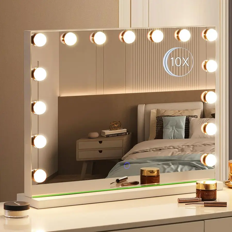 Зеркало для макияжа с подсветкой, 23x18 дюймов, с 10-кратным увеличением, для настольного или настенного крепления, 15 светодиодных лампочек, 3 режима освещения
Зеркало для макияжа с подсветкой, 23x18 дюймов, с 10-кратным увеличением, для настольного или настенного крепления, 15 светодиодных лампочек, 3 режима освещения
