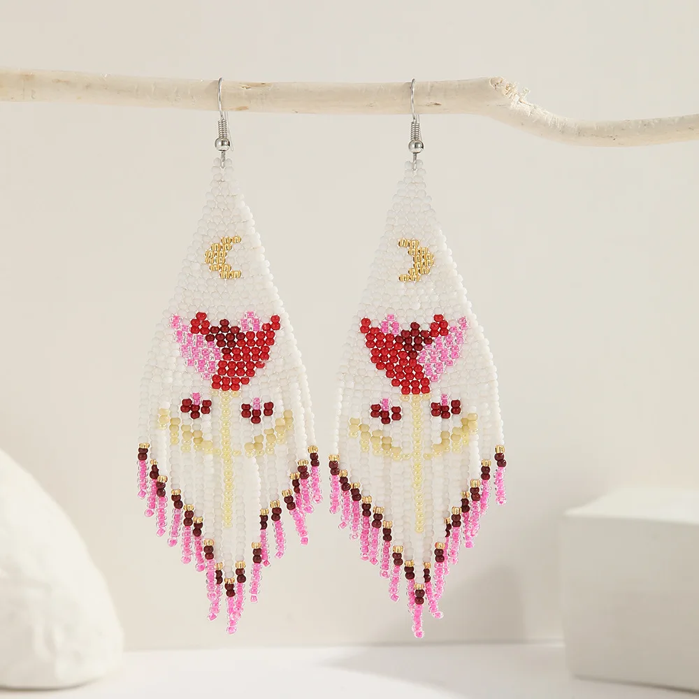 Beaded earrings Tassel Flowers Design Moon Hand knitting Originality Bohemia Alloy Tide Simple Rice bead earrings
Beaded earrings Tassel Flowers Design Moon Hand knitting Originality Bohemia Alloy Tide Simple Rice bead earrings