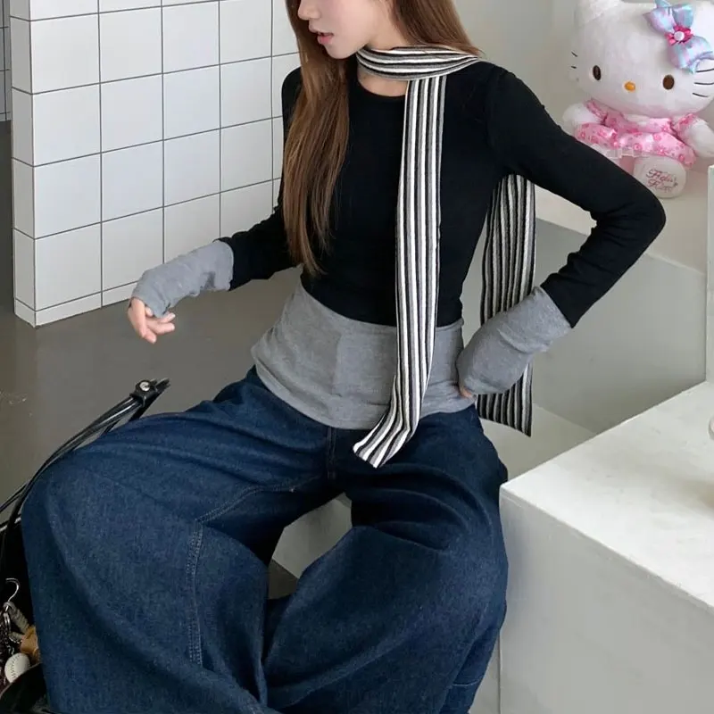 Contrasting Colors Patchwork T-shirts Spring Autumn New Korean Slim Women's Clothing Fashion Ribbon Basic Long Sleeve Pullovers
Contrasting Colors Patchwork T-shirts Spring Autumn New Korean Slim Women's Clothing Fashion Ribbon Basic Long Sleeve Pullovers