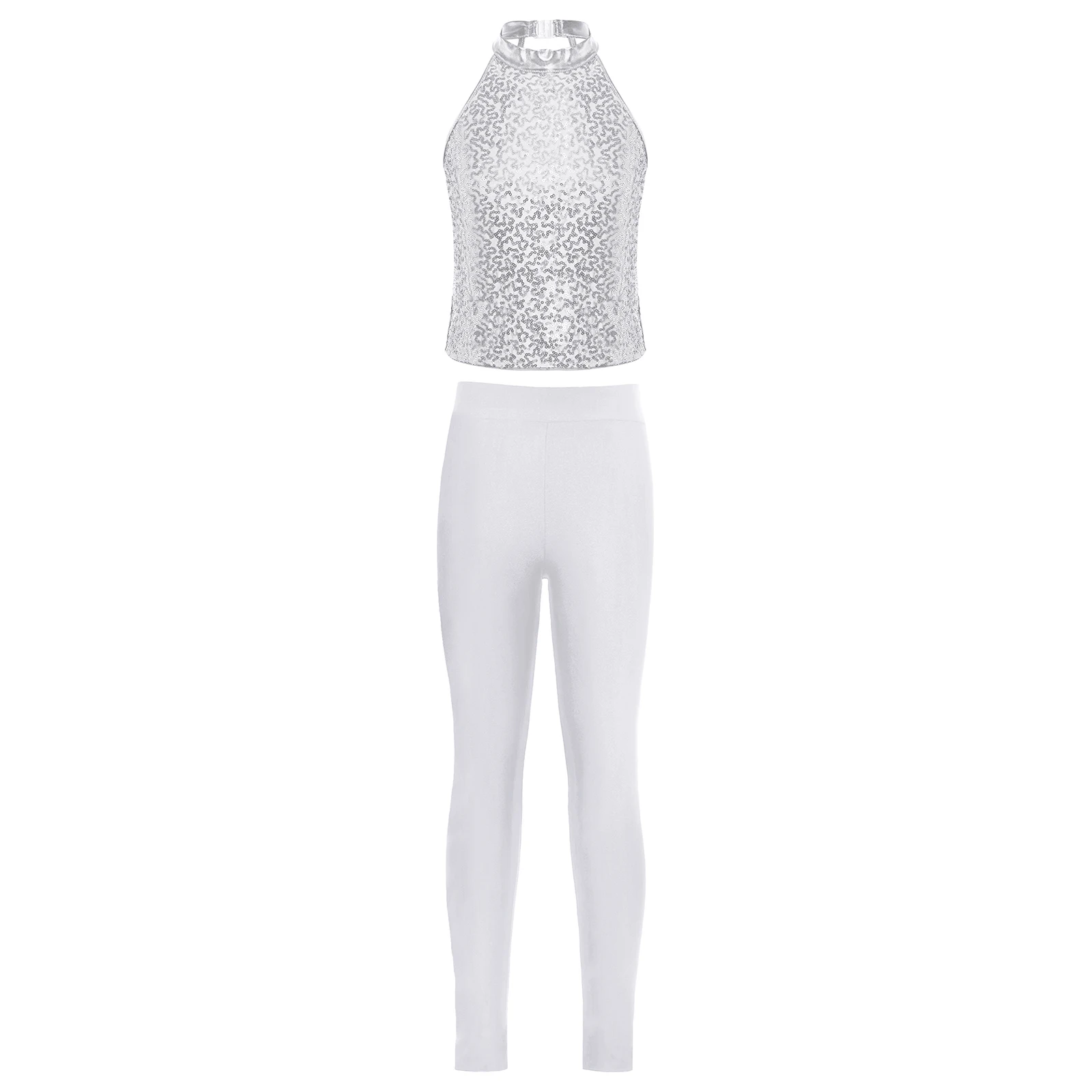 Kids Girls Jazz Dance Costume Gymnastics Set Sleeveless Halter Backless Sparkling Sequin Tank Crop Top+Leggings Pants 2Pcs/Set
Kids Girls Jazz Dance Costume Gymnastics Set Sleeveless Halter Backless Sparkling Sequin Tank Crop Top+Leggings Pants 2Pcs/Set