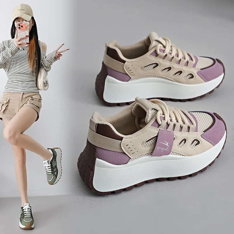 Women's Chunky Dad Sneakers Synthetic Leather Breathable Mesh Lightweight Height Increasing Casual Shoes Spring Summer 2026
Women's Chunky Dad Sneakers Synthetic Leather Breathable Mesh Lightweight Height Increasing Casual Shoes Spring Summer 2026