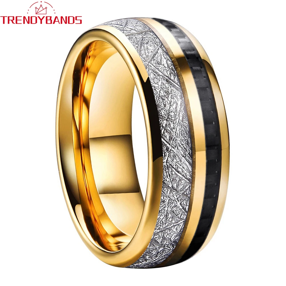 Gold Color Fashion Ring for Women Men Engagement Jewelry Tungsten Carbide Wedding Band Meteorite Black Carbon Fiber Inlay
Gold Color Fashion Ring for Women Men Engagement Jewelry Tungsten Carbide Wedding Band Meteorite Black Carbon Fiber Inlay