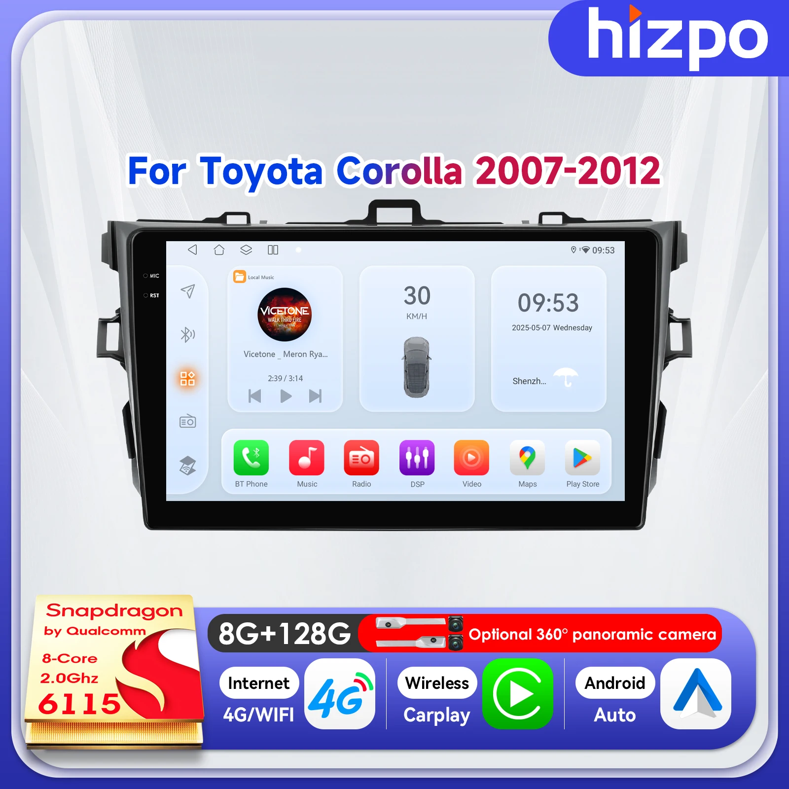 Hizpo 9" by Snapdragon 6115 Car Intelligence Multimedia Player For Toyota Corolla 2007-2011 Carplay Stereo QLED Screen 4G BT FM
Hizpo 9" by Snapdragon 6115 Car Intelligence Multimedia Player For Toyota Corolla 2007-2011 Carplay Stereo QLED Screen 4G BT FM