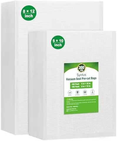 Syntus Vacuum Sealer Bags - 300 Pcs BPA-Free, 8"x12" & 6"x10" for Food Storage, Meal Prep, Sous Vide
Syntus Vacuum Sealer Bags - 300 Pcs BPA-Free, 8"x12" & 6"x10" for Food Storage, Meal Prep, Sous Vide