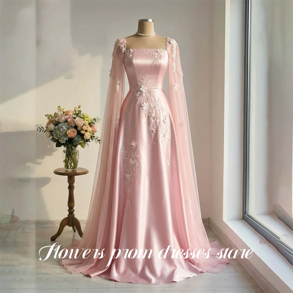 Flowers Blush Pink Satin Evening Dress Square Neck Formal Gown Long Sleeve Night Dresses with 3D Floral Prom Dresses Customized
Flowers Blush Pink Satin Evening Dress Square Neck Formal Gown Long Sleeve Night Dresses with 3D Floral Prom Dresses Customized