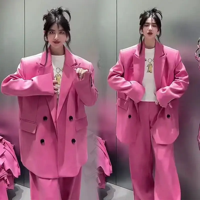 Spring Autumn Fashion Pink Office 2 Piece Sets Women Outfit Elegant Lapel Long Sleeve Loose Blazer + Slim Ankle-Length Pants Set
Spring Autumn Fashion Pink Office 2 Piece Sets Women Outfit Elegant Lapel Long Sleeve Loose Blazer + Slim Ankle-Length Pants Set
