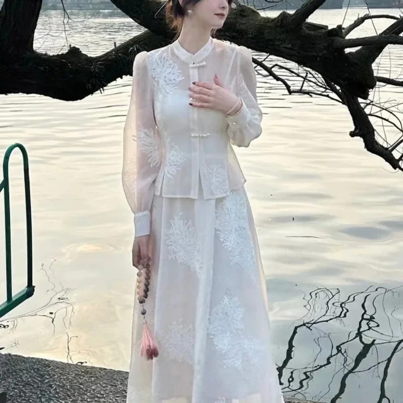 Women's Skirt Two Peice Sets Spring Long-sleeved Single-breasted Short Jackets Chinese Style Plate Buckle Straight Skirts Set
Women's Skirt Two Peice Sets Spring Long-sleeved Single-breasted Short Jackets Chinese Style Plate Buckle Straight Skirts Set