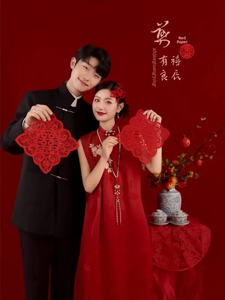 Red Chinese Style Morning Robe Wedding Dress Sleeveless Customizable Engagement Ceremony Dress Evening Gown for Women
Red Chinese Style Morning Robe Wedding Dress Sleeveless Customizable Engagement Ceremony Dress Evening Gown for Women