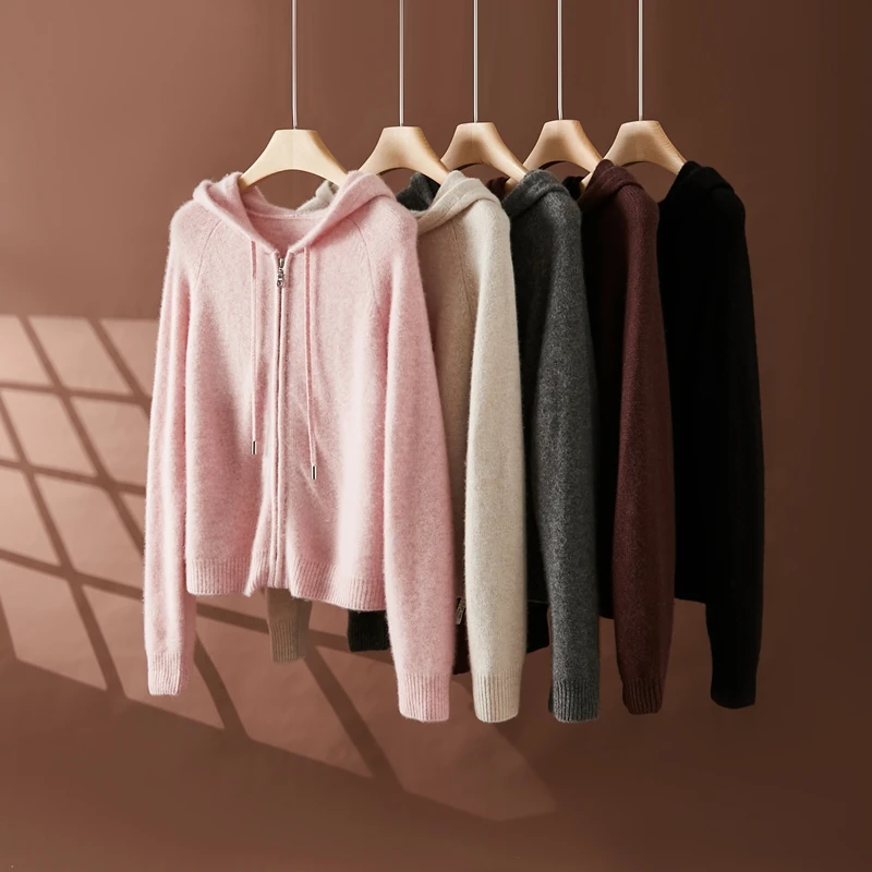 Chic Women 100% Cashmere Sweater Zipper Hoodie Cardigan Autumn Winter Thick Warm High Quality Cashmere Knitwear Short Coat
Chic Women 100% Cashmere Sweater Zipper Hoodie Cardigan Autumn Winter Thick Warm High Quality Cashmere Knitwear Short Coat