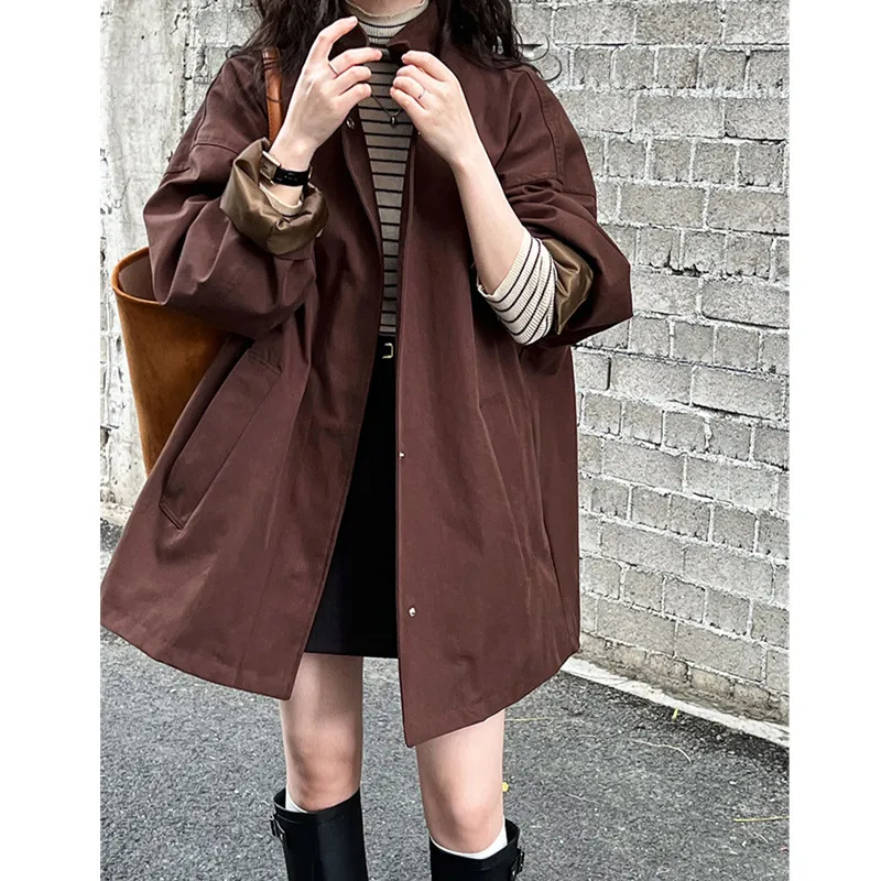 Oversize Trench Silhouette Standing Collar Trench Coat Women Lazy Design Oversize Coat High Grade Temperament 8631
Oversize Trench Silhouette Standing Collar Trench Coat Women Lazy Design Oversize Coat High Grade Temperament 8631