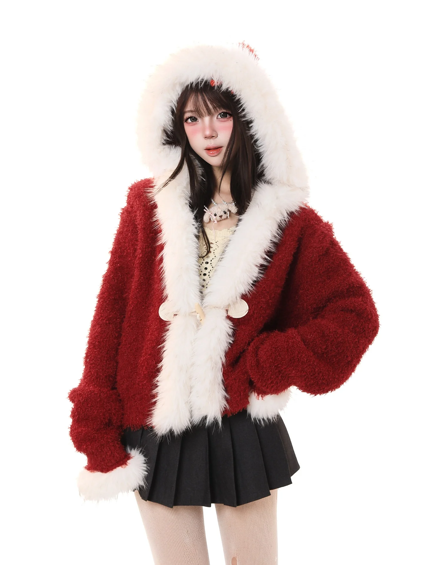 Thiened Plu Knitted Sweater Coat for Women with Hood Bull Horn Bule Red Sweater Sweet Sle Loose Fit Warm Outerwear
Thiened Plu Knitted Sweater Coat for Women with Hood Bull Horn Bule Red Sweater Sweet Sle Loose Fit Warm Outerwear