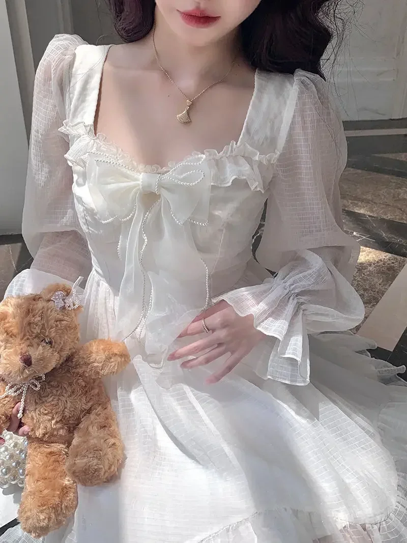 Summer Dress Women White Puff Long Sleeve Korean Style Fairy Dresses Mesh Bow Kawaii Elegant Vintage Vestidos CY385
Summer Dress Women White Puff Long Sleeve Korean Style Fairy Dresses Mesh Bow Kawaii Elegant Vintage Vestidos CY385