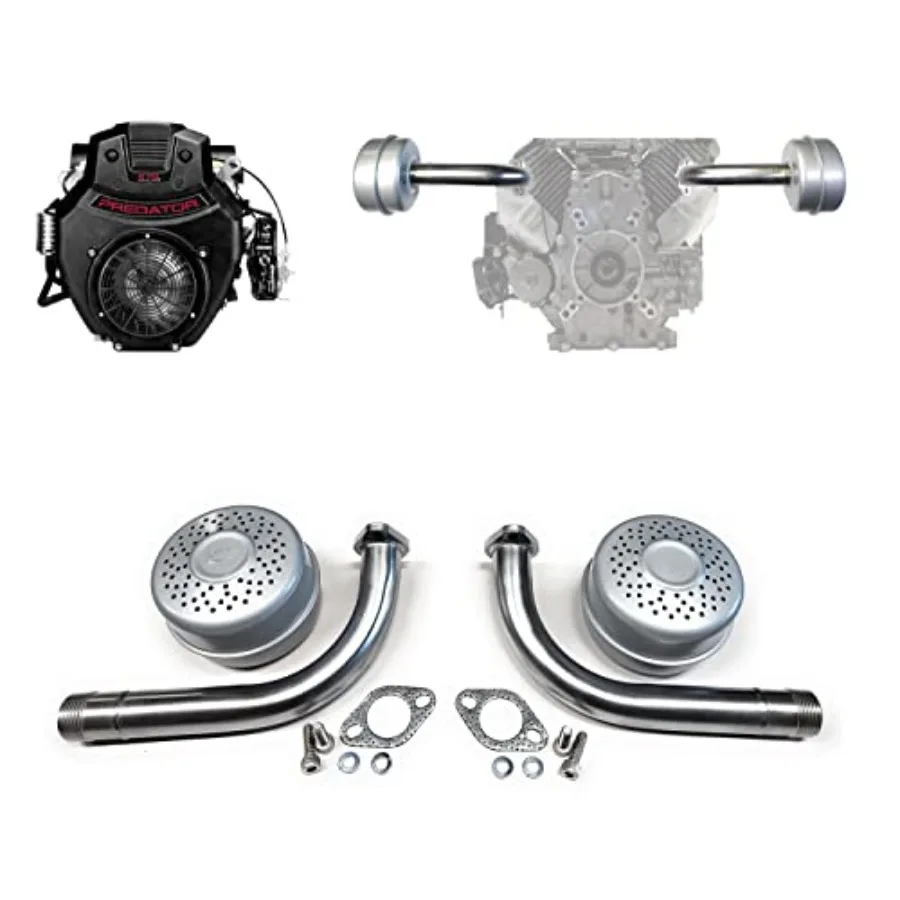 Two Exhaust pipes 1" male thread plus Mufflers For Predator 670 V-Twin, Go Kart, Mini Bike, Generators, Golf cars, Mud motors
Two Exhaust pipes 1" male thread plus Mufflers For Predator 670 V-Twin, Go Kart, Mini Bike, Generators, Golf cars, Mud motors