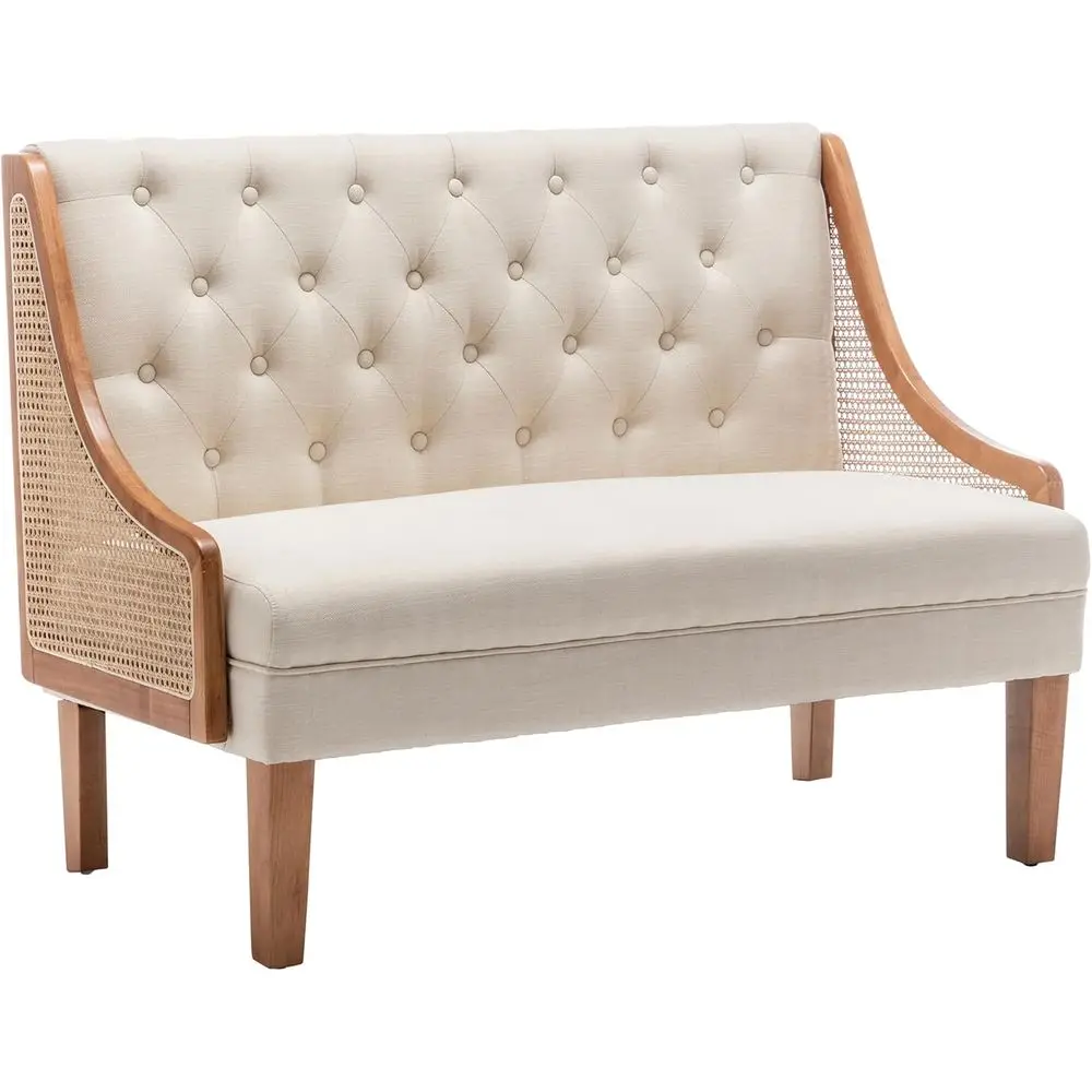 Compact Rattan Loveseat with Upholstered Seat, Suitable for Dining or Living Room in Linen with Button Tufting
Compact Rattan Loveseat with Upholstered Seat, Suitable for Dining or Living Room in Linen with Button Tufting