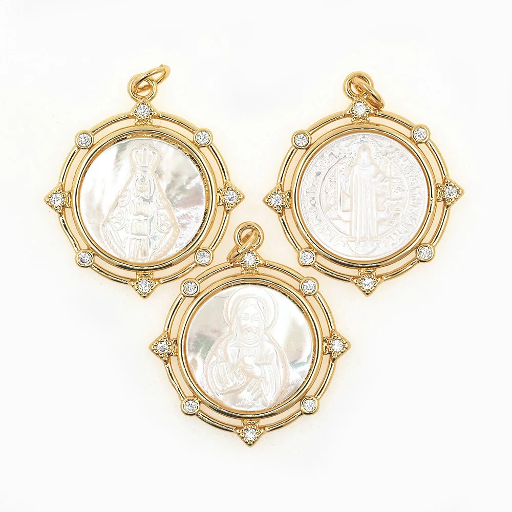 New Fashion Round Medal Virgin Mary Shell Pendant CZ Zircon Gold Plated Charms For Women Religious Jewelry Making Accessories
New Fashion Round Medal Virgin Mary Shell Pendant CZ Zircon Gold Plated Charms For Women Religious Jewelry Making Accessories