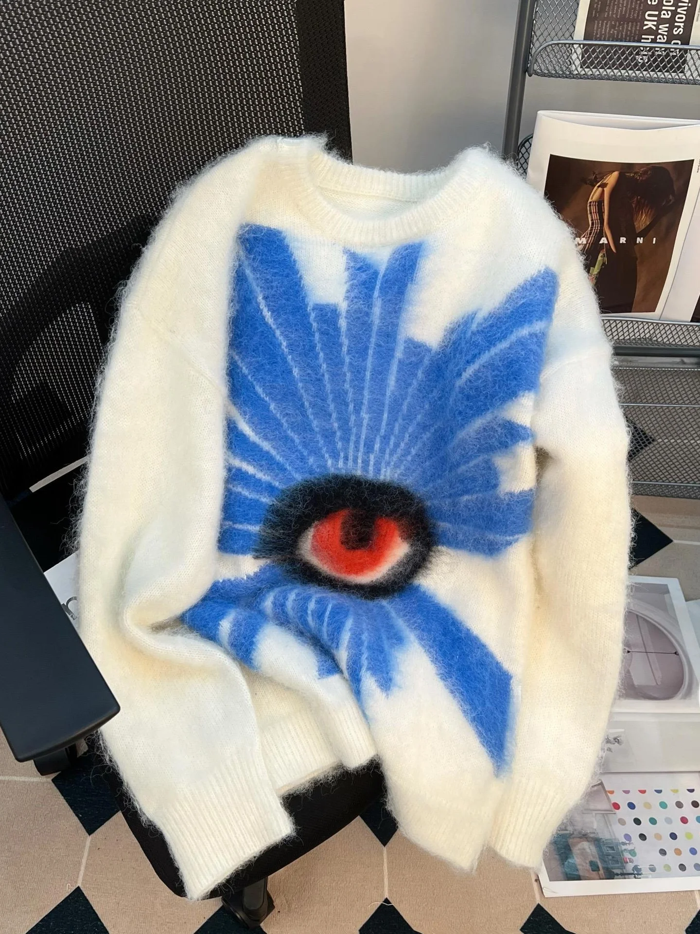 Мужской вязаный свитер American High Street с круглым вырезом, осенне-зимний, модный, винтажный, свободного кроя, с узором в виде глаз, топ-пуловер
Мужской вязаный свитер American High Street с круглым вырезом, осенне-зимний, модный, винтажный, свободного кроя, с узором в виде глаз, топ-пуловер