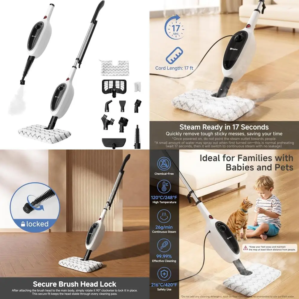 Steam Mop and Multi-Purpose Cleaner with Double-Sided Flip Design for Floors, Kitchen, Bathroom, and More
Steam Mop and Multi-Purpose Cleaner with Double-Sided Flip Design for Floors, Kitchen, Bathroom, and More
