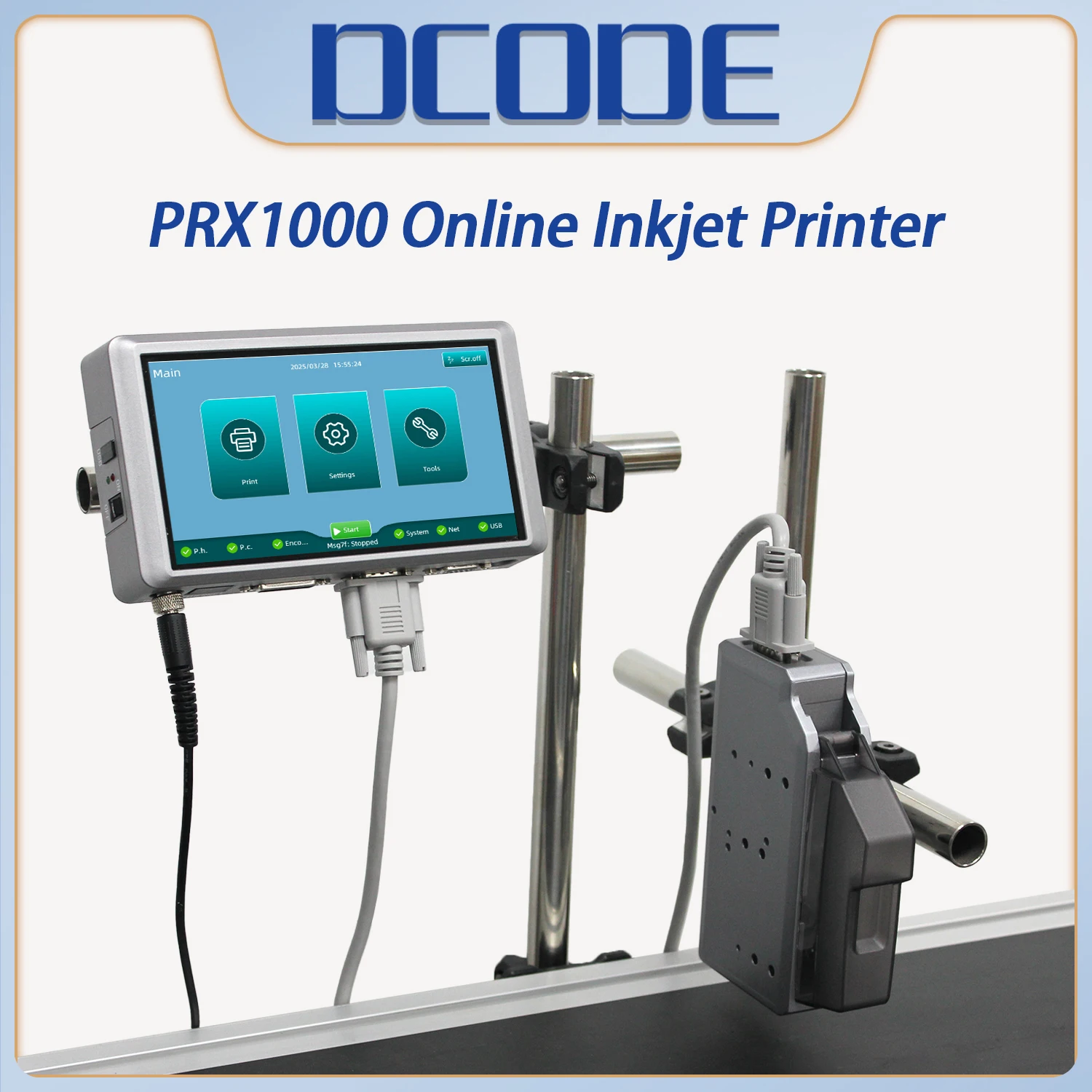 Онлайн-струйный принтер DCODE PRX1000 с 6,5-дюймовым емкостным экраном, QR-принтер со штрих-кодом и номером партии, логотипом и датой
Онлайн-струйный принтер DCODE PRX1000 с 6,5-дюймовым емкостным экраном, QR-принтер со штрих-кодом и номером партии, логотипом и датой