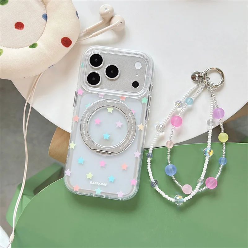 Transparent Star Phone Case For iPhone 15 16 17 Promax Magnetic Ring Stand Cover Pearl Bead Wrist Strap Shockproof Clear Case
Transparent Star Phone Case For iPhone 15 16 17 Promax Magnetic Ring Stand Cover Pearl Bead Wrist Strap Shockproof Clear Case