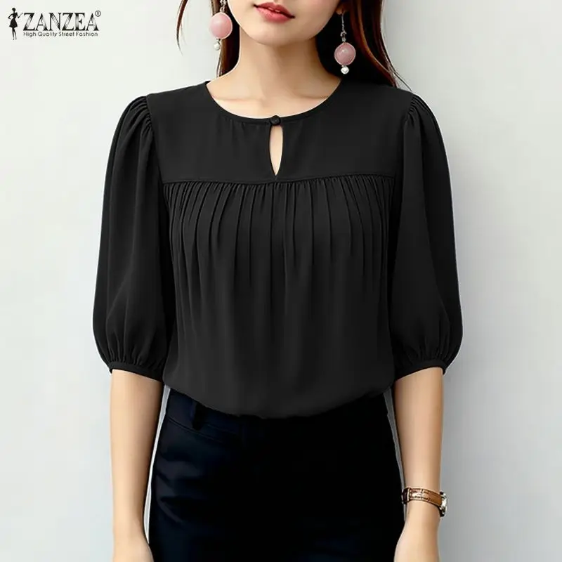 ZANZEA Women Summer Blouse Casual O Neck Short Sleeve Tops Elegant Solid Color OL Work Shirt Stylish Pleated Mujer Holiday Tunic
ZANZEA Women Summer Blouse Casual O Neck Short Sleeve Tops Elegant Solid Color OL Work Shirt Stylish Pleated Mujer Holiday Tunic