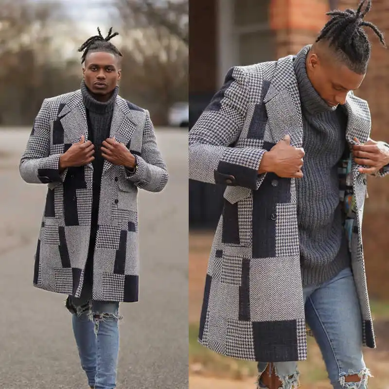 Casual Plaid Print Men's Long Overcoat Double Breasted Lapel Jacket Slim Fit Daily Wear Winter Warm Trendy Customized 
Casual Plaid Print Men's Long Overcoat Double Breasted Lapel Jacket Slim Fit Daily Wear Winter Warm Trendy Customized